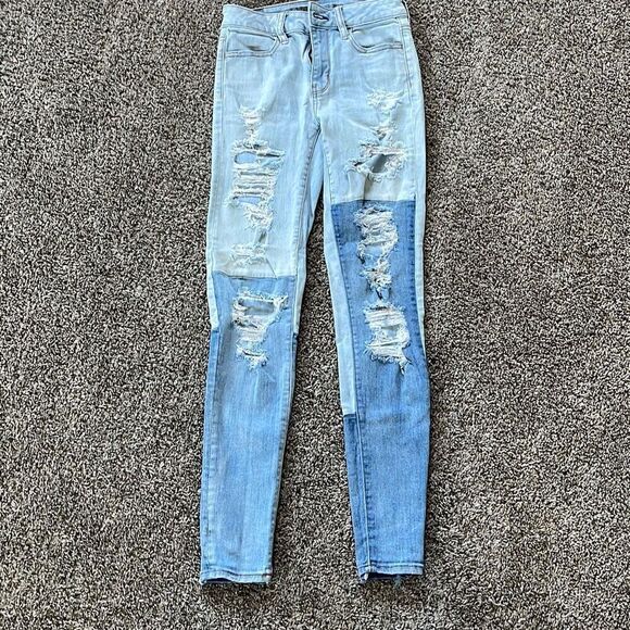 American Eagle high rise jegging two tone distressed size 0 regular - Picture 2 of 11
